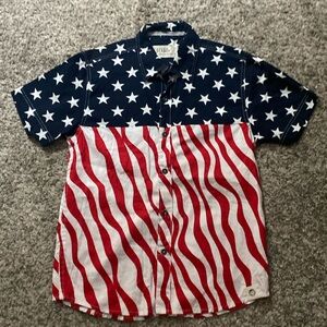 Boys button up, size 10/12 red, white & blue